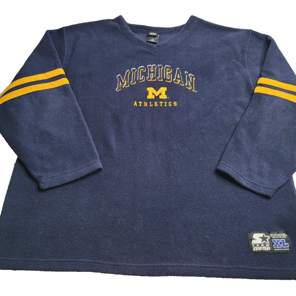 VINTAGE Starter Michigan‎ Wolverines Fleece Pullover Navy Men's XL